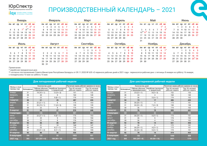 Производственный календарь Беларусь 2022