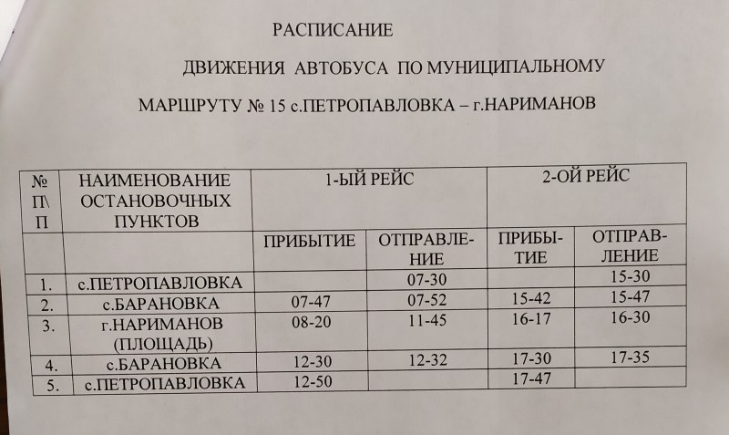 График движения маршруток