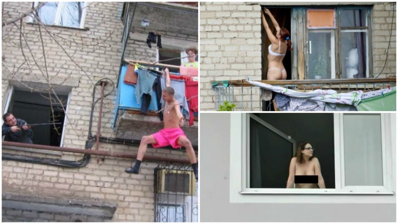 Девушки в окнах подсмотрено