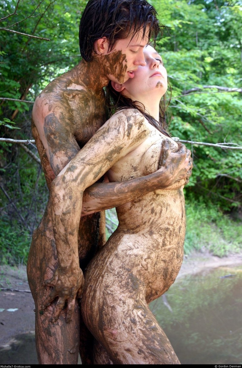Noor confident nude girls naked smearing Mud outdoors Noor