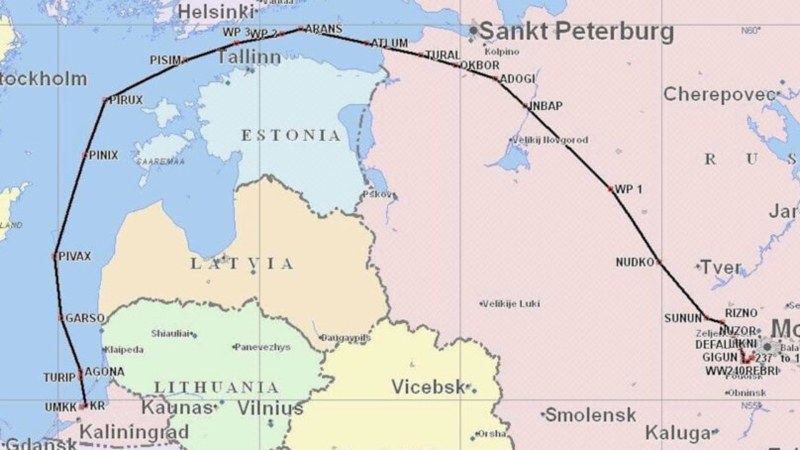 Маршрут самолета в Калининград
