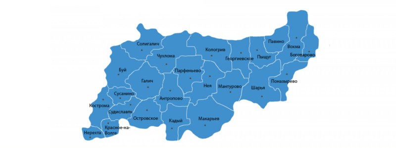 Карта Костромской области с районами